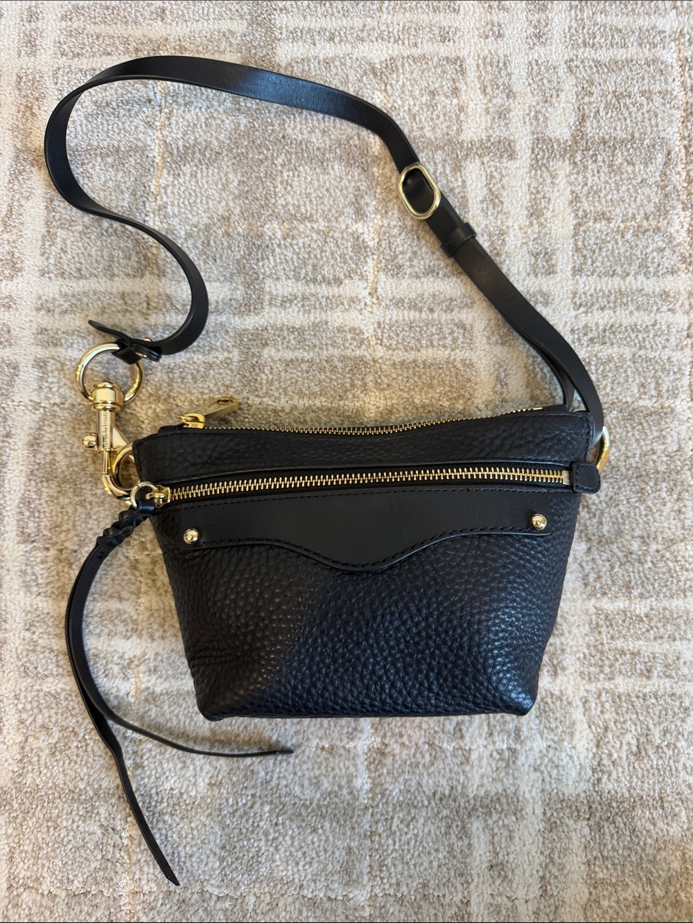 Rebecca Minkoff Black Leather Belt Bag with Gold Hardware